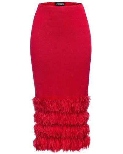 Andreeva Knit Skirt With Handmade Knit Details - Red