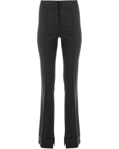 Lita Couture Wool Straight-Leg Pants With Side Splits - Black