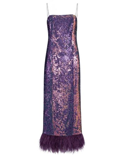 F.ILKK Plum Sequined Midi Dress With Feather - Purple