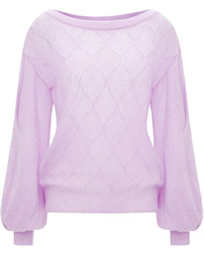 CRUSH Collection Cashmere Blend Sheer Cable-Knitting Blouse - Purple