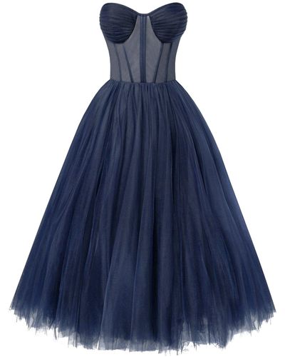 Millà Strapless Puffy Midi Tulle Dress - Blue