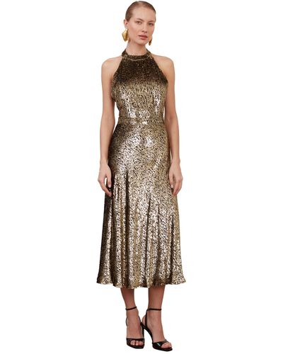 UNDRESS Farah Golden Velvet Silk Midi Dress With Open Back - Natural