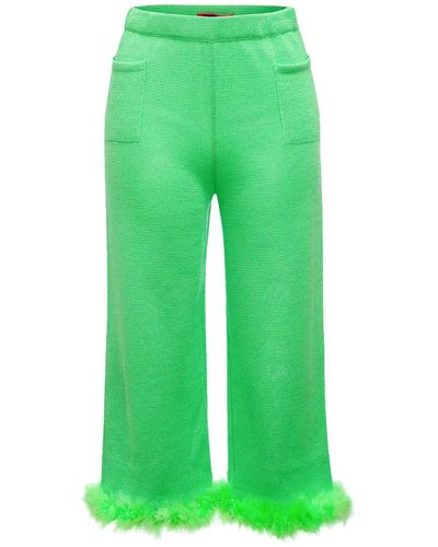 Andreeva Mint Knit Pants With Feather Details - Green