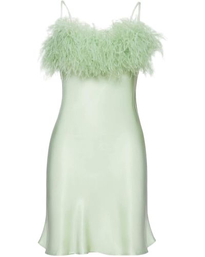 Sleeper Boheme Mini Dress With Feathers - Green