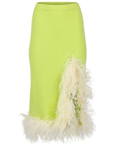 Andreeva Lime Knit Skirt With Feathers - Yellow