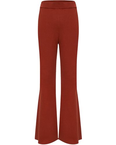 CRUSH Collection Silk And Cashmere Ribbed Straight-Leg Pants - Red