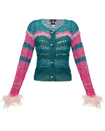 Andreeva California Sundown Handmade Knit Sweater With Feathers - Multicolor