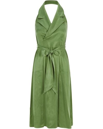Femponiq Halter Neck Midi Tuxedo Dress (Avocado) - Green