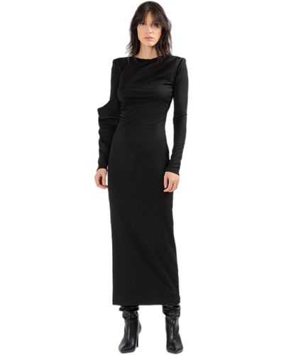 Divalo Kesseln Long Asymetric Draped Dress - Black