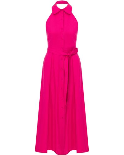 NAZLI CEREN Carrie Linen Midi Dress - Pink