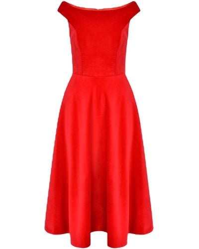 Lily Was Here Velvet Midi Cocktail Dress - Red