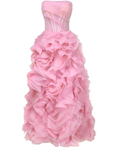 Millà Voluminous Rose Appliques Maxi Dress, Garden Of Eden - Pink