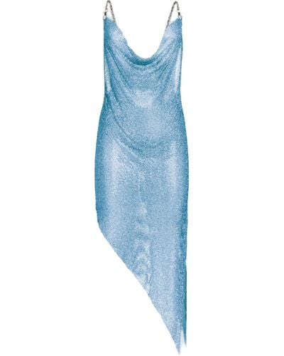 Daniele Morena Aqua X Chain Crystals Slit Dress - Blue