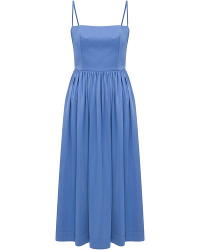 NAZLI CEREN Liette Satin Midi Dress - Blue