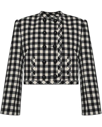 KEBURIA Checked Double-Breasted Jacket - Black