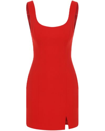 Ila Isadora- U Neck Mini Dress With Front Slit - Red