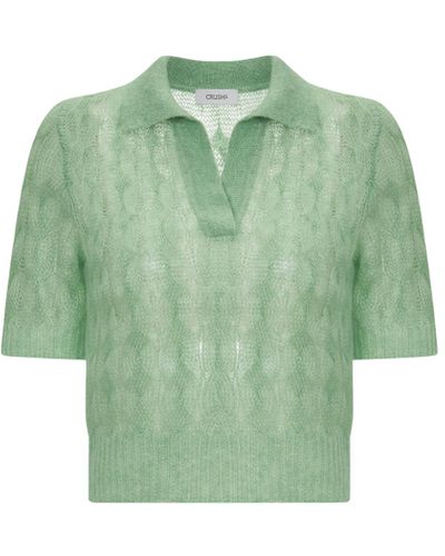 CRUSH Collection Sheer Mohair Short Sleeve Polo Shirt - Green