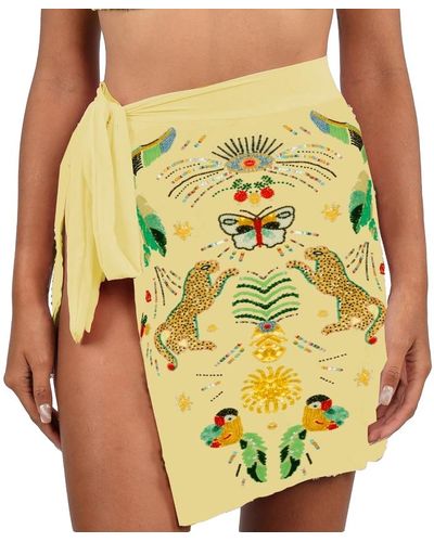 Oceanus Aurelia Embroidered Luxury Mini Skirt - Yellow