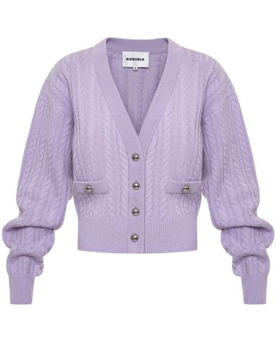 KEBURIA Cable-Knit Wool-Cashmere Cardigan - Purple