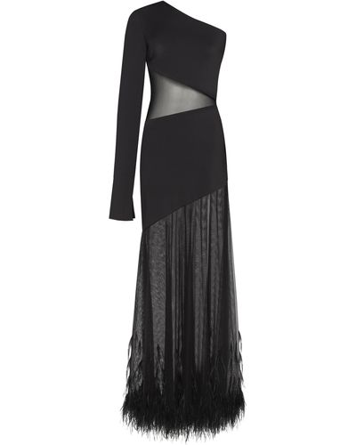 Millà One-Shoulder Maxi Dress With Feather-Trimmed Bottom, Xo Xo - Black