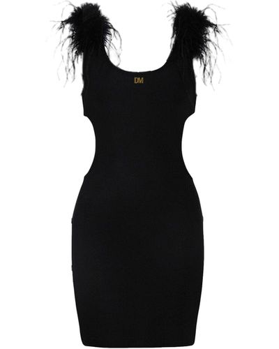 Daniele Morena Feathers Cutouts Mini Dress - Black