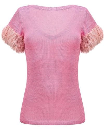 Andreeva Knit Top With Handmade Knit Details - Pink
