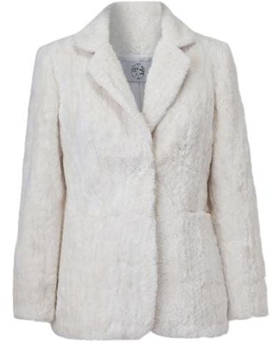 Marei 1998 Delphinium Ivory Faux Fur Notched Collar Coat - Gray