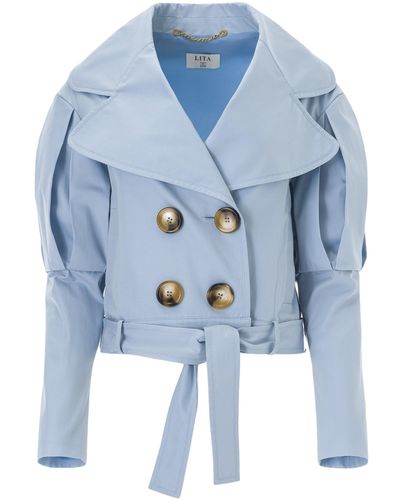 Lita Couture Statement Jacket With Oversized Lapels - Blue