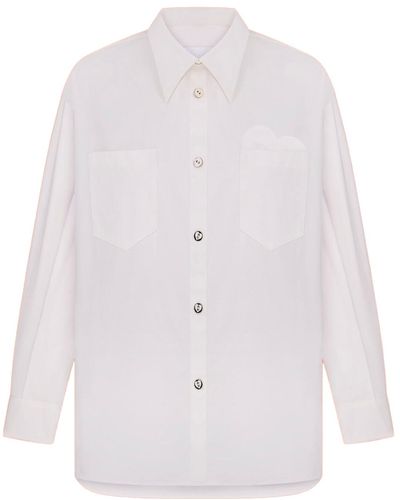 Total White Cotton Shirt With Golden Heart-Shaped Buttons - White