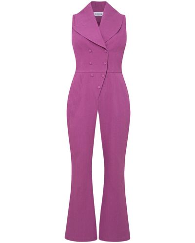 Femponiq Double Breasted Shawl Lapel Jumpsuit ( Orchid) - Purple