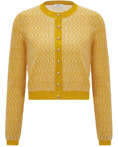 CRUSH Collection Sheer Long Sleeve Crewneck Cardigan - Yellow