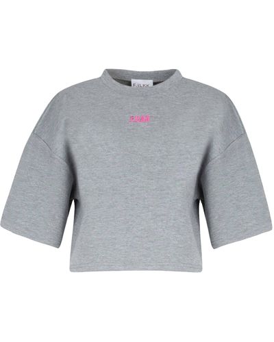F.ILKK Cropped T-Shirt With Embroidery - Gray