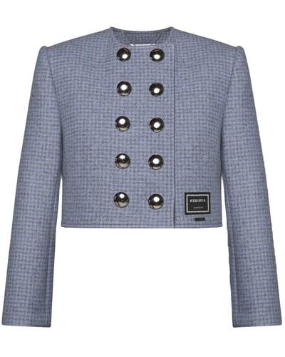 KEBURIA Houndstooth Double-Breasted Jacket - Blue