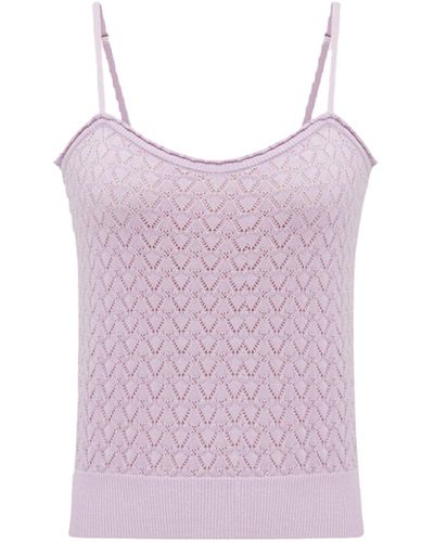 CRUSH Collection Pointelle Silk And Cotton Blend Tank Top - Purple