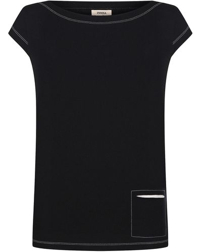 INNNA Cotton T-Shirt With A Pocket - Black