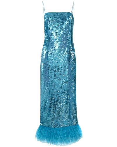 F.ILKK Sequined Midi Dress With Feathers - Blue