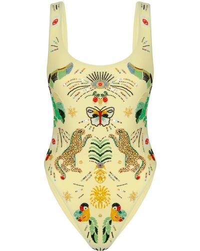 Oceanus Willow Embroidered Swimsuit - Yellow
