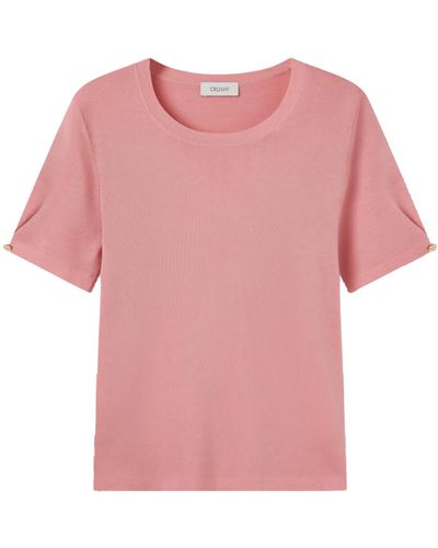 CRUSH Collection Silk Cashmere Cable-Knit Crewneck Top - Pink