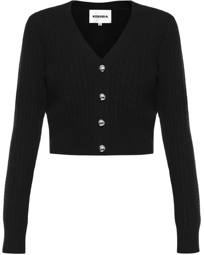 KEBURIA Cable-Knit Wool-Cashmere Cardigan - Black