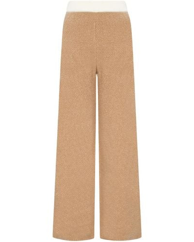CRUSH Collection Color-Blocked Teddy Fleece Wide-Leg Pants - Natural