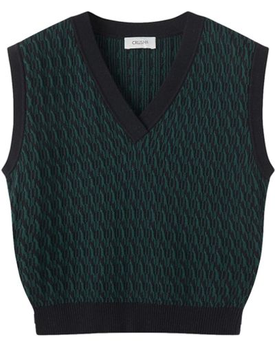CRUSH Collection Cotton And Cashmere Two-Tone V-Neck Vest - Black