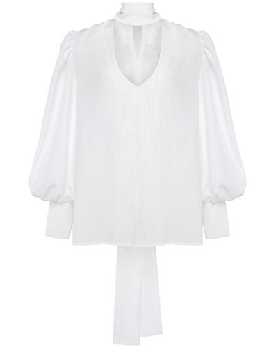 GURANDA Silk Blouse With Bow - White