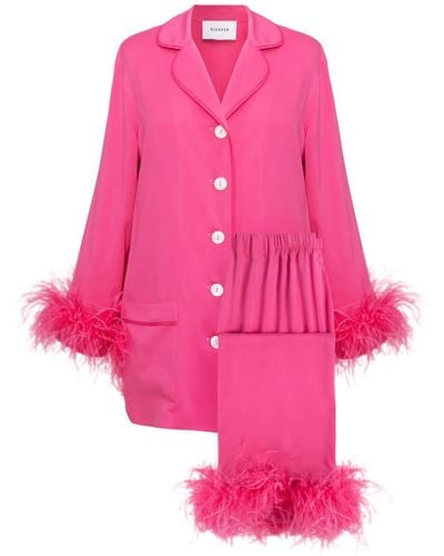 Sleeper Party Pajamas Set With Detachable Feathers - Pink