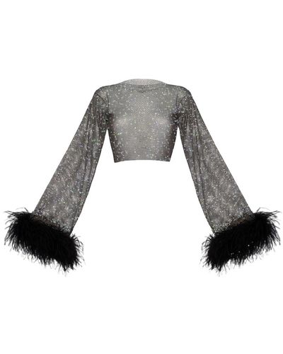 Santa Brands Sparkle Feathers Top Wide Sleeves - Gray
