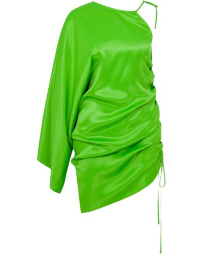 NAZLI CEREN Rocha Asymmetric Mini Satin Dress - Green