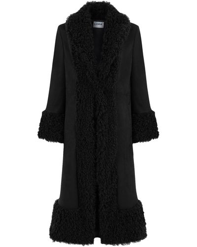 Lora Istanbul Lora Faux Fur Suede Long Coat - Black