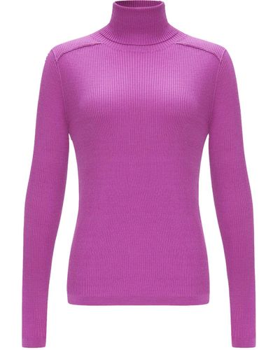CRUSH Collection Silk And Cashmere Ribbed Turtleneck Top - Purple