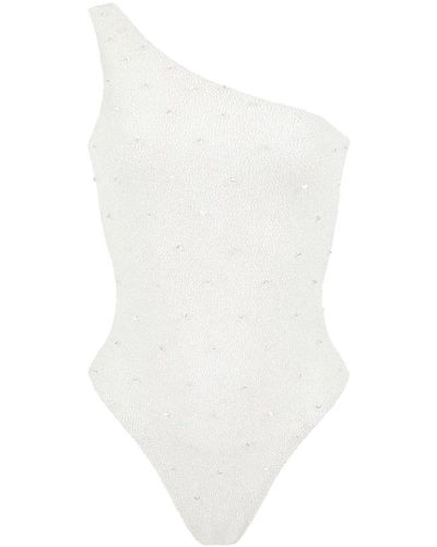 Oceanus Ariel One Shoulder Beaded Swimsuit - White