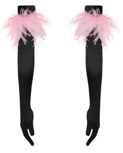 Nue "Drama" Silk Gloves With Feathers - Multicolor