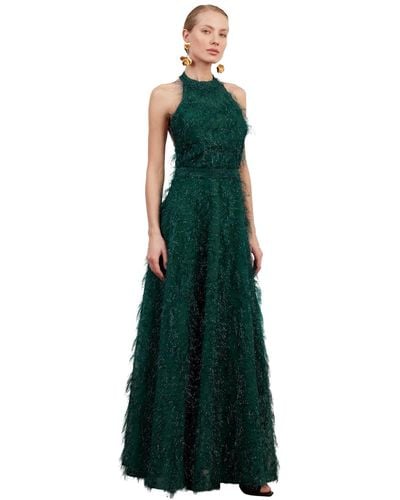 UNDRESS Maissa Feather Long Evening Gown With Open Back - Green